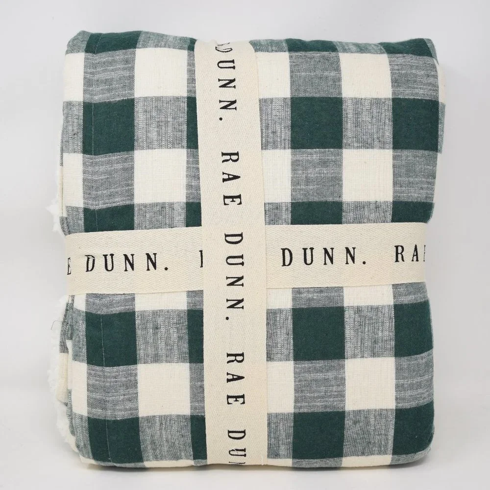 Rae Dunn Making Spirits Bright Throw Buffalo Check Sherpa Blanket New Green